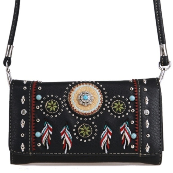 Boutique Handbags - Western Rhinestone Crossbody Wallet